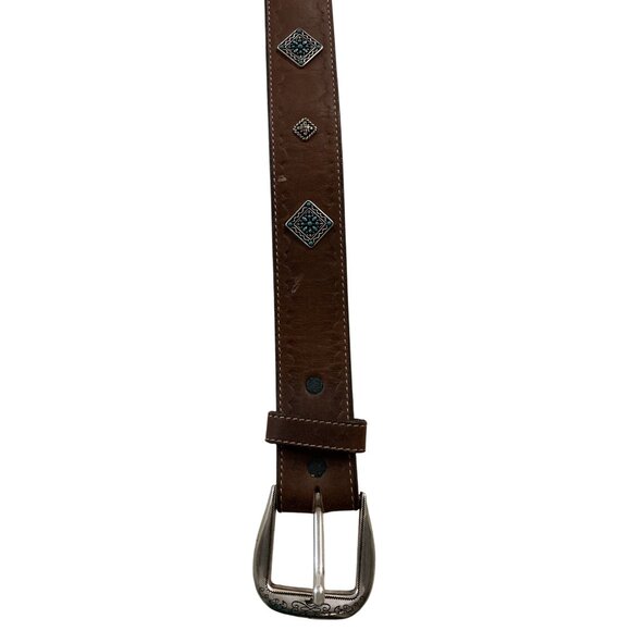 Brighton Brown Leather Belt Faux Turquoise Silver Accents & Buckle Size 30 Mediu main image 7